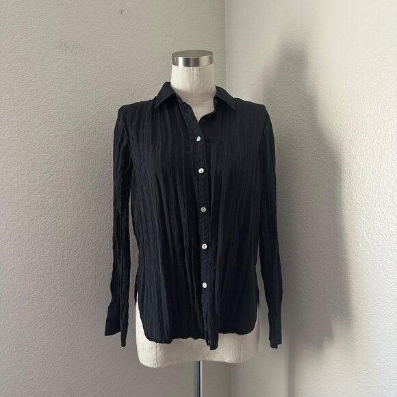 Madewell Black Button Up Shirt Crinkle Viscose Minimalist Shirttail Relax Fit Tu - Picture 3 of 14